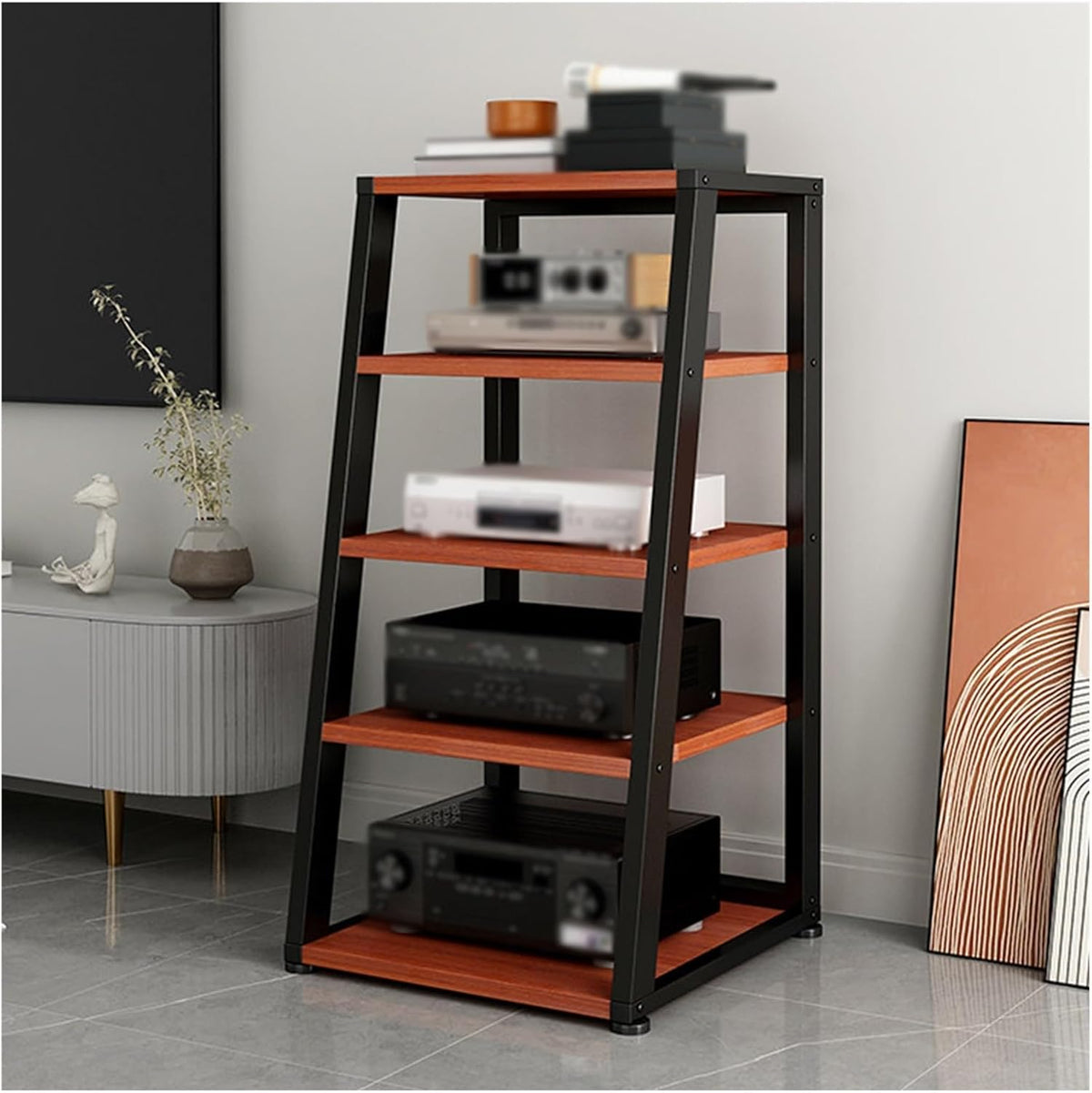 YLLFFLL HiFi Rack 2 bis 5 Ebenen Vintage - Offenes Stereo Rack mit Fußpolstern - Stapelbarer Geräteständer für Audio Video Komponenten - Für Zuhause und Medienbereich