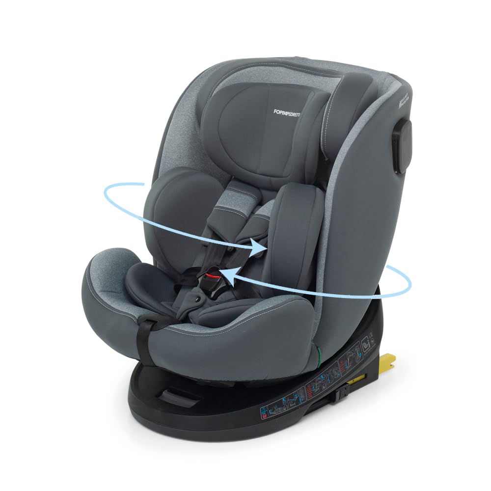 Kindersitz Circle i Size 40 bis 150 cm - drehbare Konstruktion bis 36 kg - 5 Punkt Gurtsystem - mitwachsender Autositz Silber 54 x 45 x 65 cm