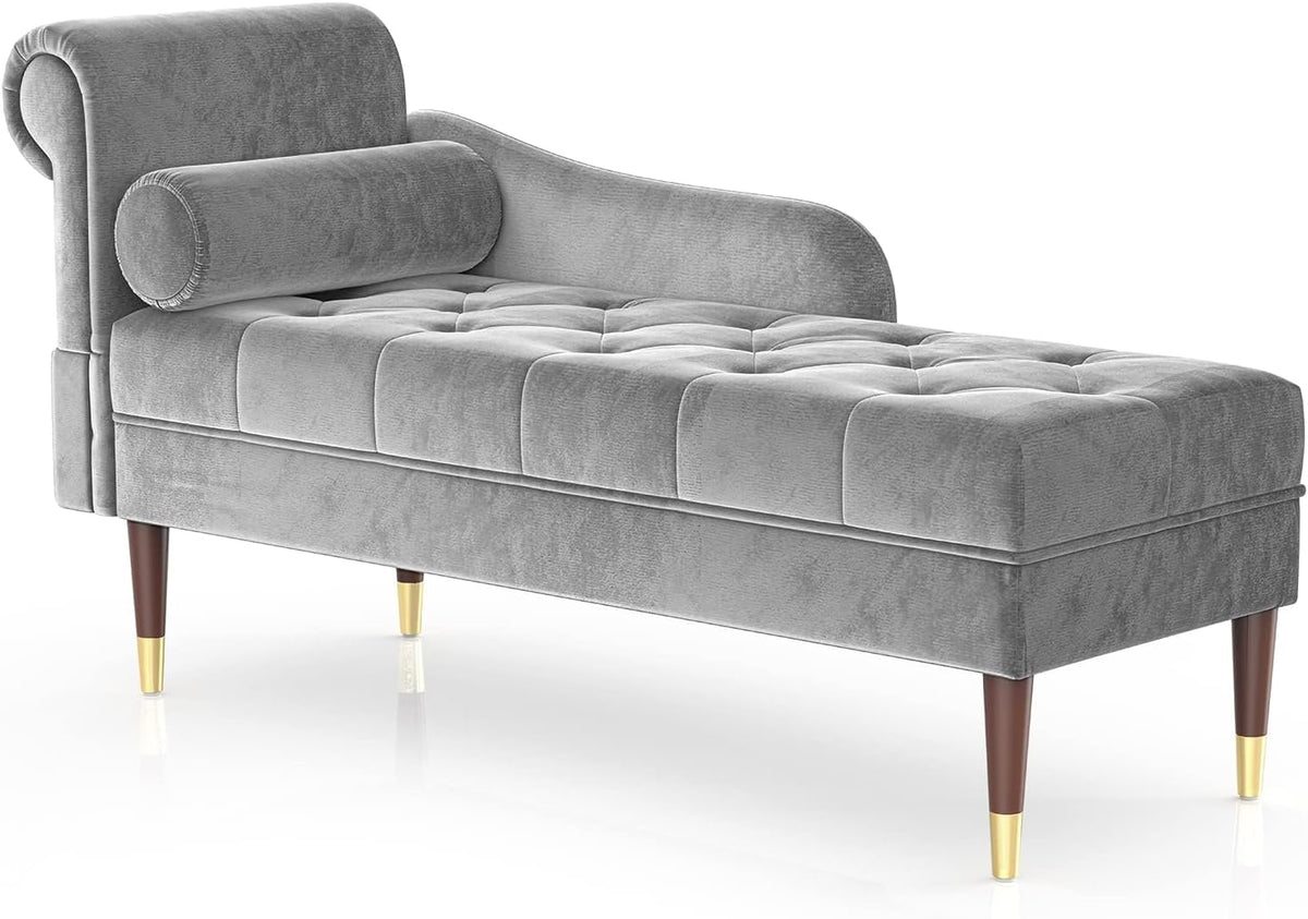 Vesgantti Velvet Chaiselongue - Graues Lounge Sofa mit linker Armlehne - Samt Recamiere mit Lendenkissen - 149,5 x 54 x 76 cm für Wohnzimmer Büro