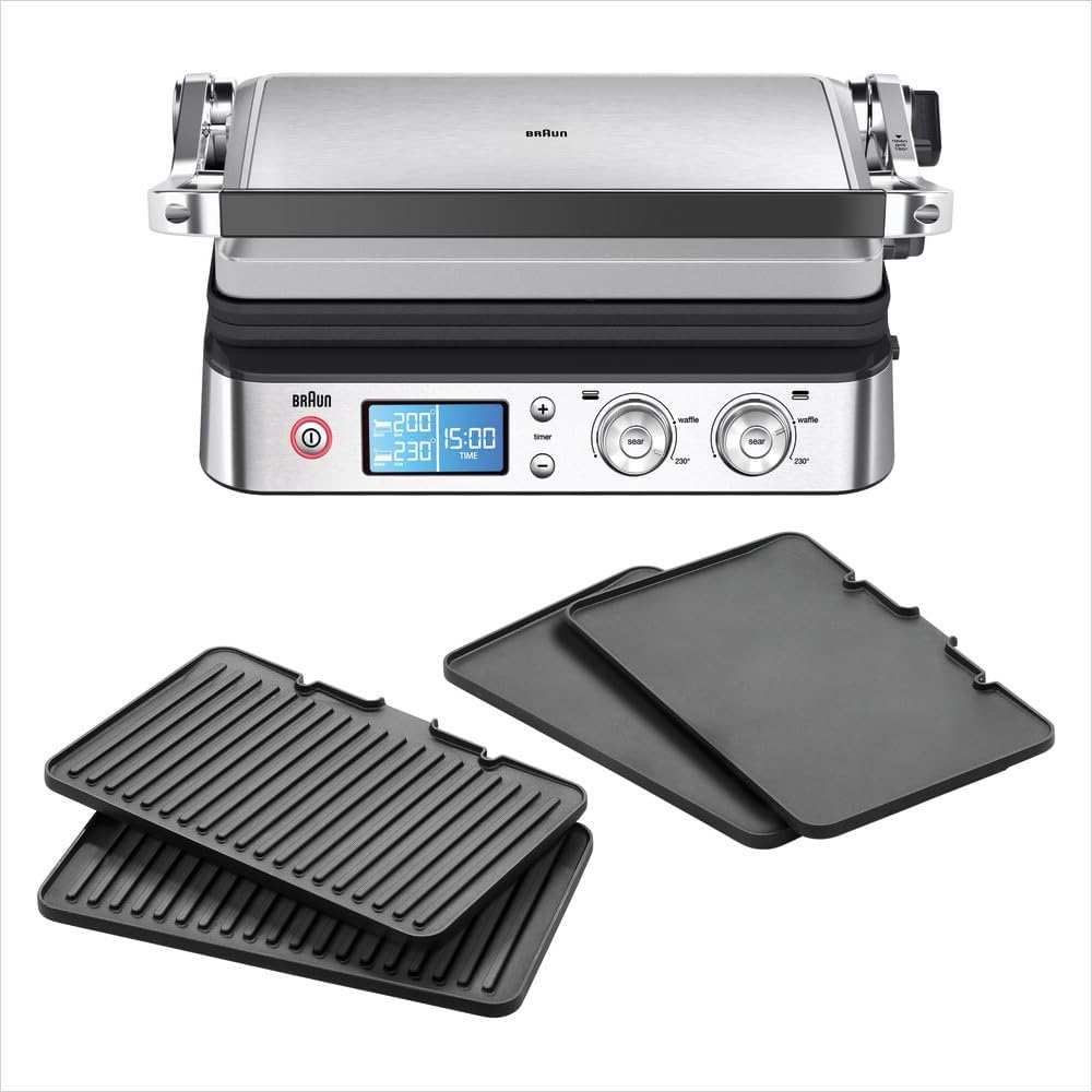 Braun MultiGrill 9 CG9043 Kontaktgrill - 3 in 1 Elektrogrill mit BBQ und Ofen Funktion - 2000 W mit Plancha und Grillplatten