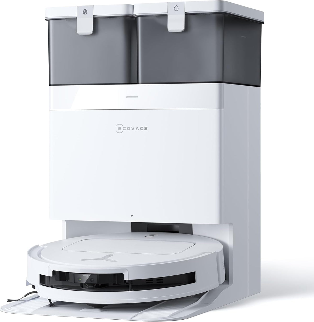 ECOVACS DEEBOT T50 OMNI Saugroboter 15000 Pa mit Wischfunktion - Ausziehbare Seitenbürste und Mopp - ZeroTangle 2.0 und 75 Grad Heißwasserwäsche - All in One Station Weiß