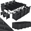 Juskys Baracoa XXL Polyrattan Sitzgruppe 13 teilig - Gartenmöbel Set für 12 Personen mit 8 Stühlen und 4 Hockern - Tisch mit Glasplatte und Kissen - Schwarz