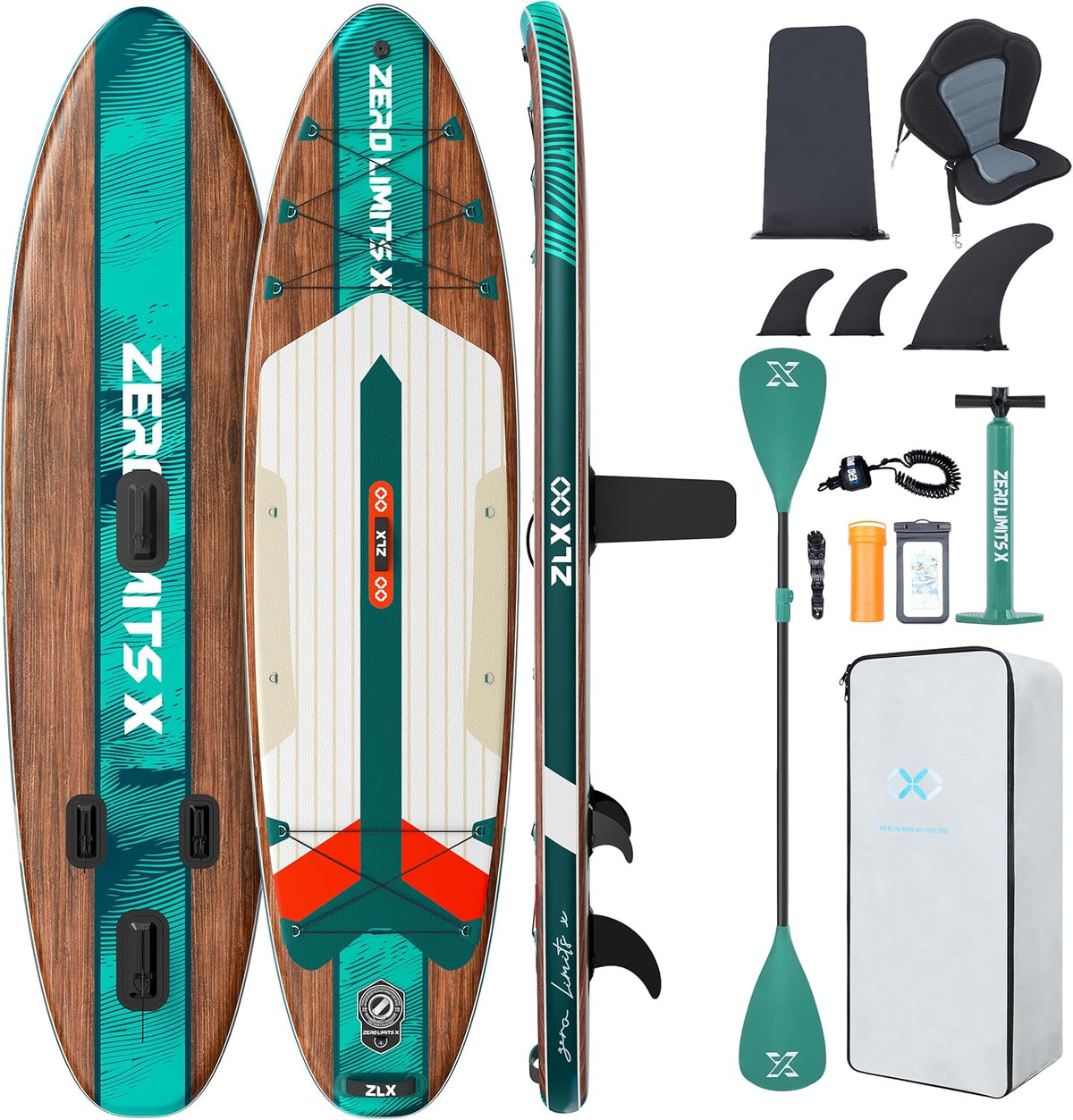 ZLX SUP Board mit Sitz - 320 cm Aufblasbares Stand Up Paddle Board - Anti Rutsch Deck mit Pumpe für Erwachsene Anfänger Familie
