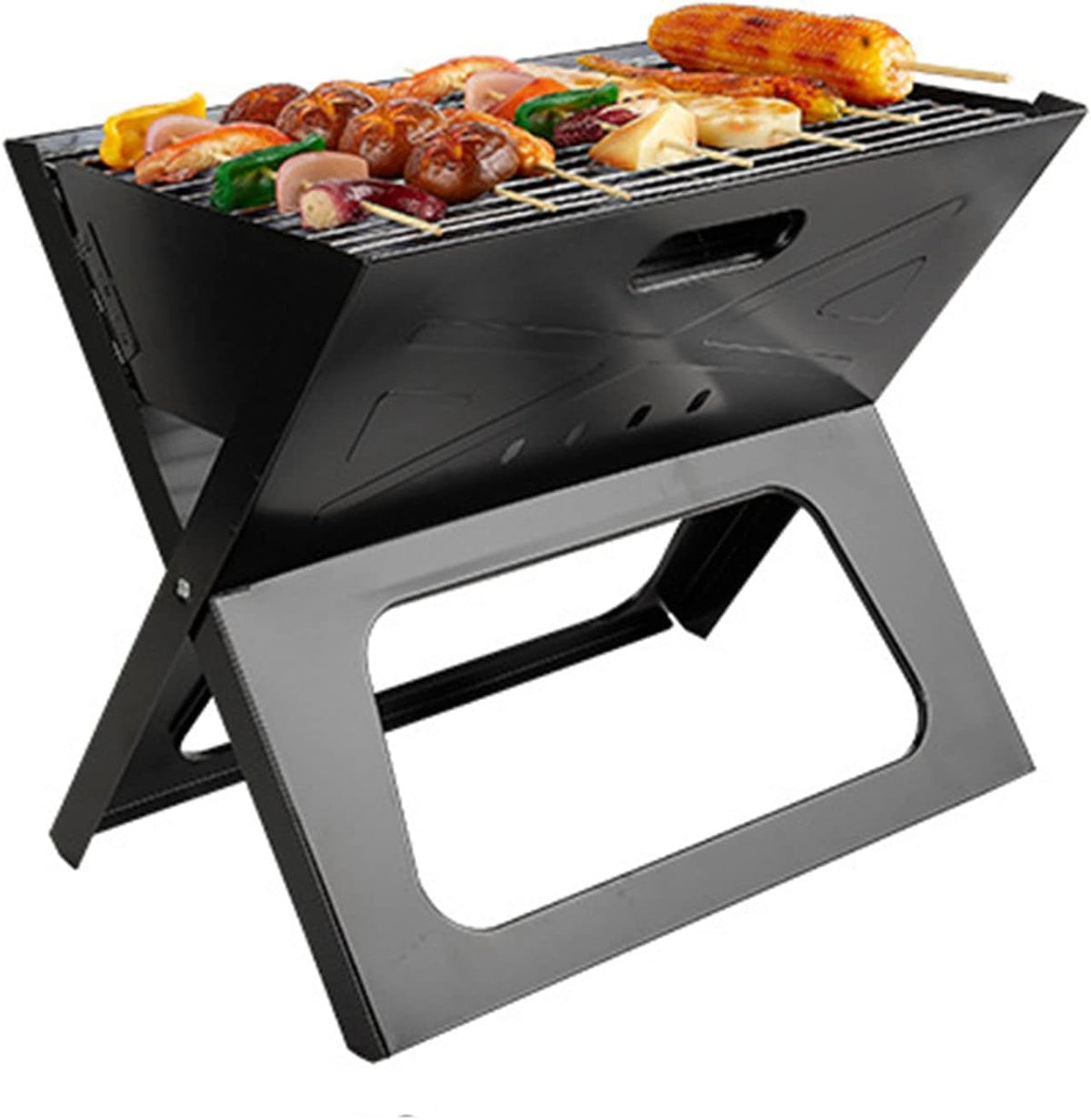 X Förmiger faltbarer Holzkohlegrill - Edelstahl Camping Grill für Outdoor Kochen - Tragbarer BBQ Grill für 3 bis 5 Personen