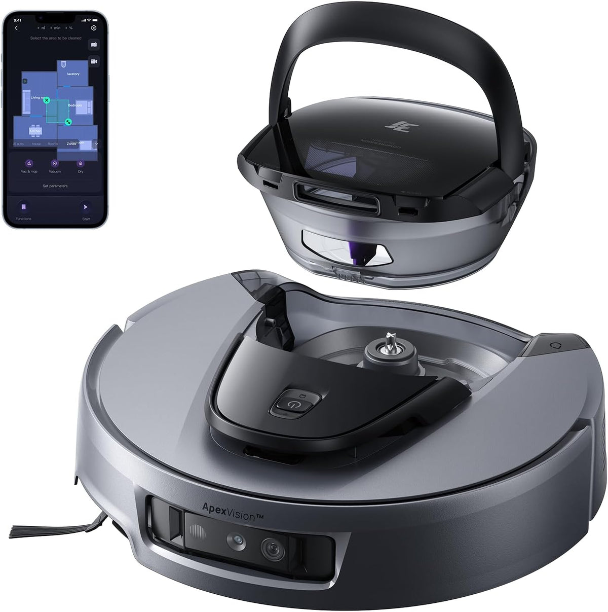 3i G10 Saugroboter 18000 Pa mit Wischfunktion - Intelligente Navigation und KI Hindernisvermeidung - Einziehbare Seitenbürste und Wischmopp - DustCompactor Grau