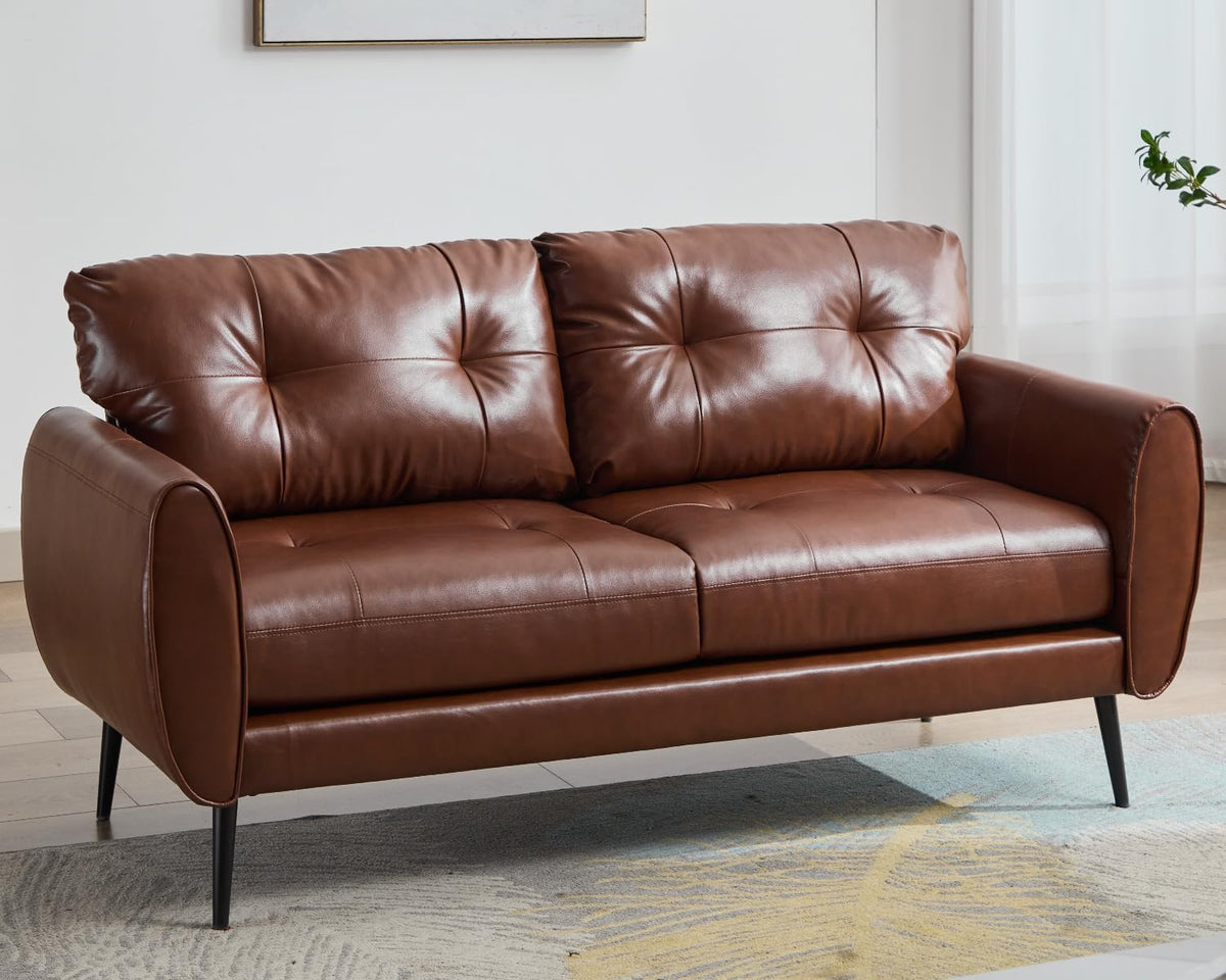 GRAVFORCE Präguno 2 Sitzer Sofa 154 x 71 x 78 cm - Kunstleder Couch mit 51 cm Sitztiefe - für Wohnzimmer Büro Gästezimmer - Braun