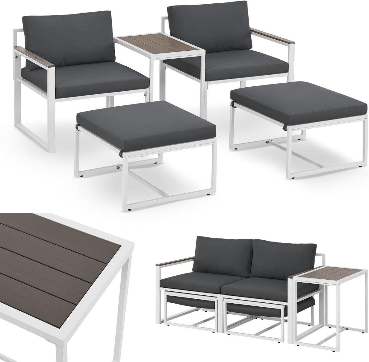 Juskys Gartenmöbel Sofa Set Bari - 5 teilig mit Tisch und Polstern - Metall Lounge für Balkon Garten Terrasse - Grau modernes Outdoor Möbel Set