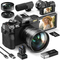 NBD 8K Digitalkamera - 64 MP CMOS Sensor mit Autofokus und 16 fach Zoom - 3 Zoll 180 Grad Klappdisplay mit WiFi - Weitwinkel Makro 2 Akkus 64 GB Schwarz