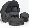 Casaria Sonneninsel Gartenliege für 2 Personen - 185 cm Relaxliege mit faltbarem Sonnendach und Tisch - Outdoor Lounge Set - Grau