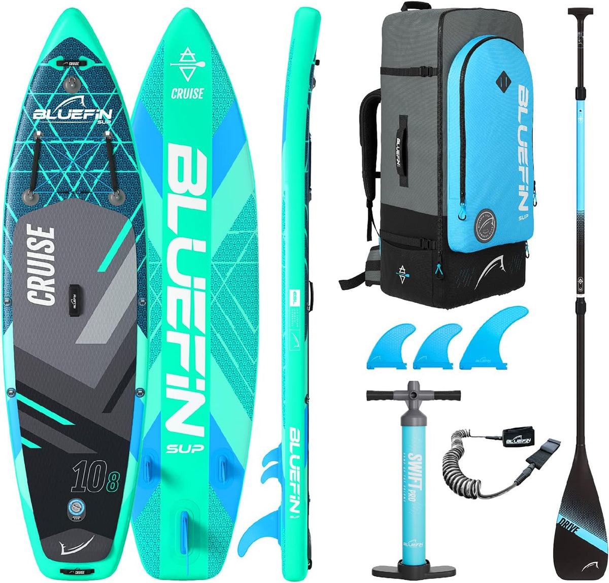 Bluefin Cruise 10.8 SUP Board - Aufblasbares Stand Up Paddle Board Set Gecko Blau - SUP Zubehör