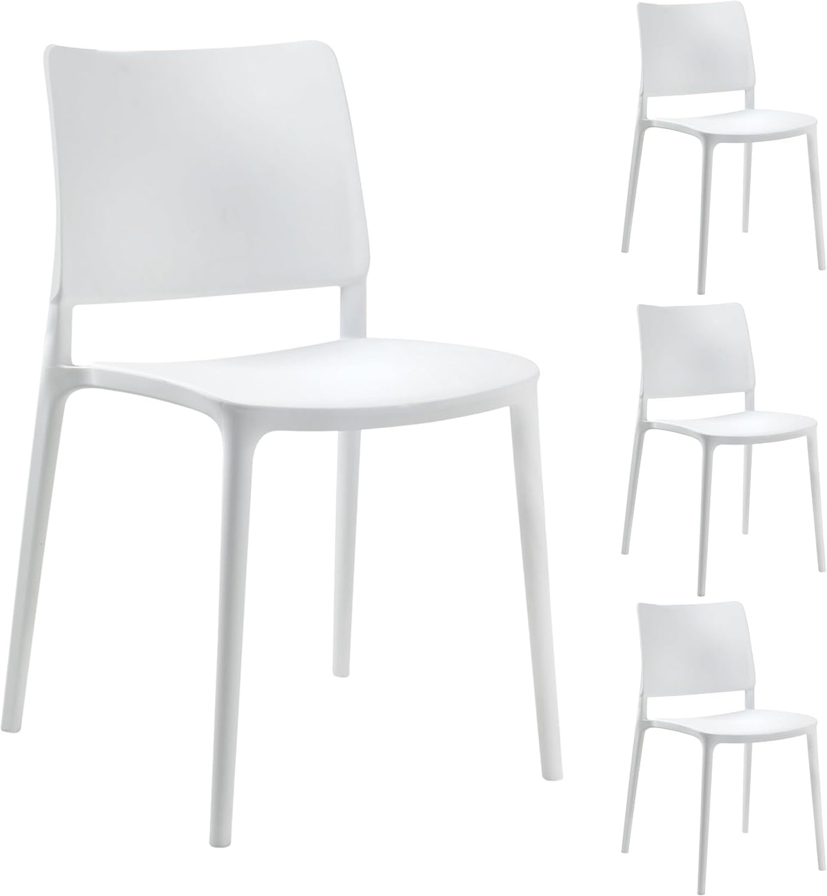 PAPATYA Joy S Gartenstuhl 4er Set - Designer Kunststoffstühle aus Polypropylen - Stapelbar bis 200 kg belastbar - Wetterfeste Balkonstühle Weiß