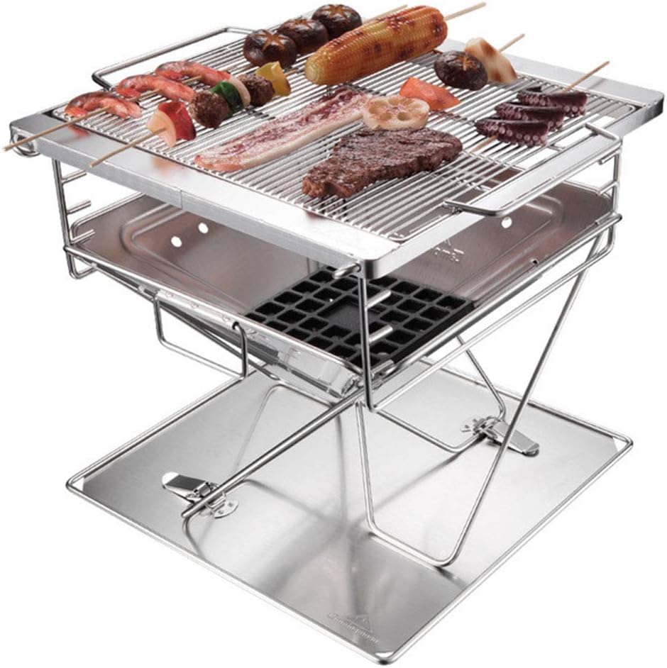 Tragbarer Holzkohlegrill aus Edelstahl - Zusammenklappbarer Tischgrill mit Grillrost und Tragetasche - Für Camping Garten und Outdoor - Wiederverwendbar und leicht zu transportieren