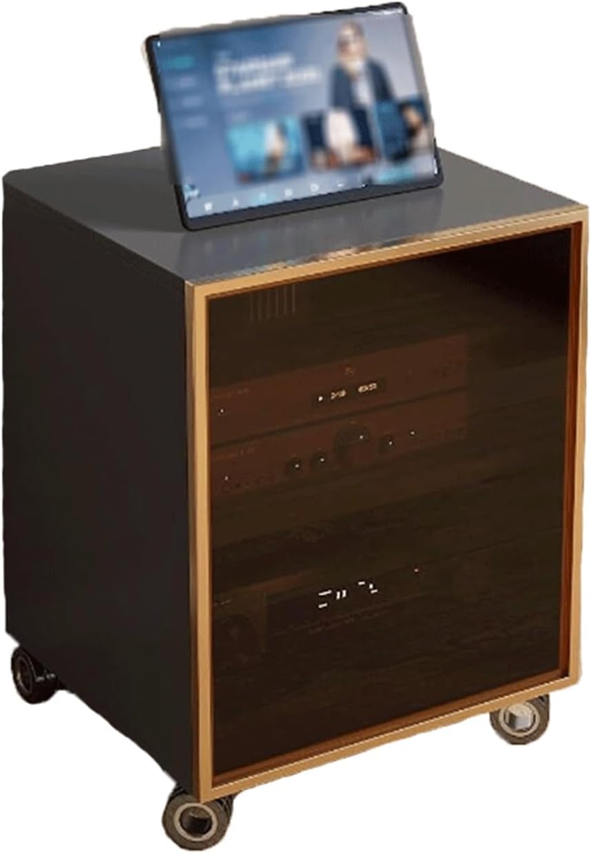 Modernes Audio Rack aus Holz 2 bis 3 Ebenen - HiFi Ständer mit Glastüren und verstellbaren Regalböden - Geräteschrank 45 x 55 x 60 cm - Für Stereo und Mediengeräte