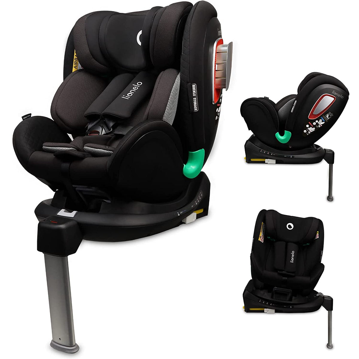 LIONELO Antoon Plus ADAC Kindersitz - 0 bis 36 kg - 360 Grad Drehbasis mit ISOFIX Stützfuß Schwarz