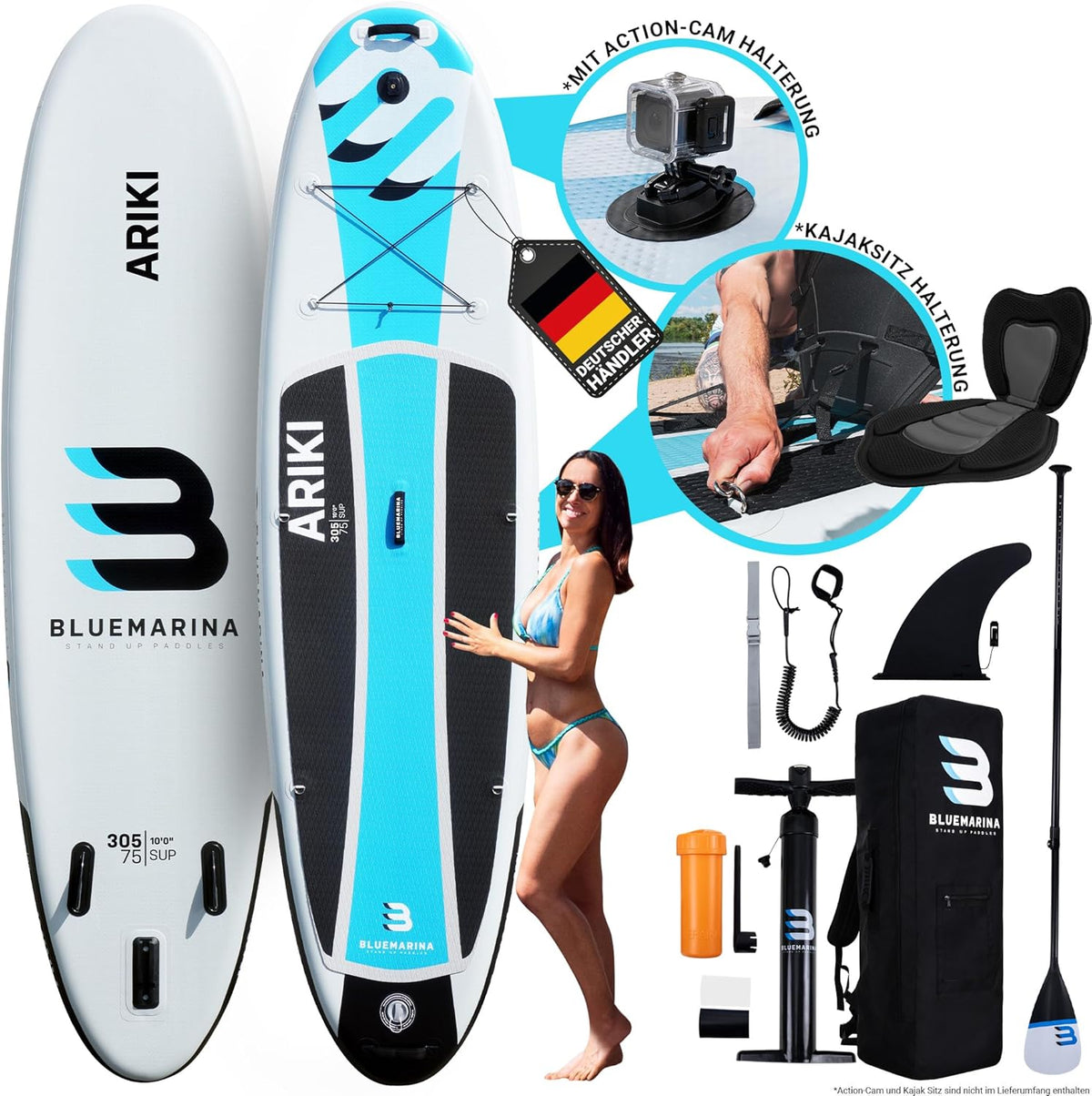 Stand Up Paddle Board 305 x 76 x 13,5 cm - aufblasbares SUP aus PVC - Ariki für Wassersport - 11,3 kg mit 5 Jahren Garantie