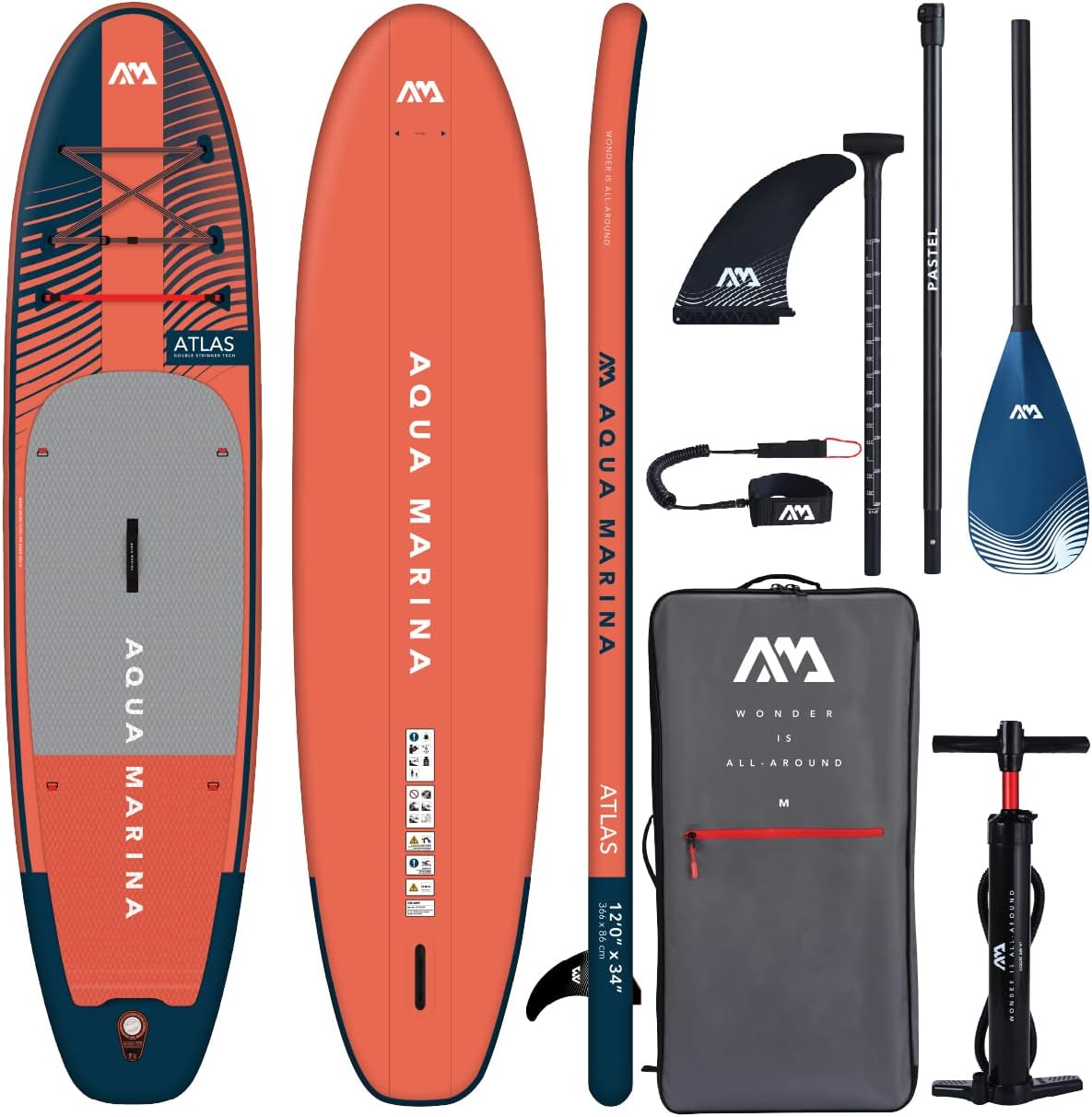 Aqua Marina Atlas 3.6 m Premium SUP Board - 366 cm Aufblasbares Stand Up Paddle Board iSUP Paket - Sky Glider Rot