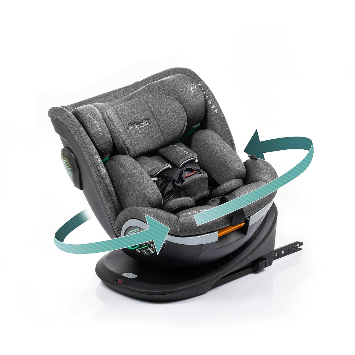 Kindersitz 360 Grad drehbar 40 bis 150 cm - ISOFIX und Top Tether - 5 Punkt Sicherheitsgurt bis 36 kg - mitwachsender Autositz Grau