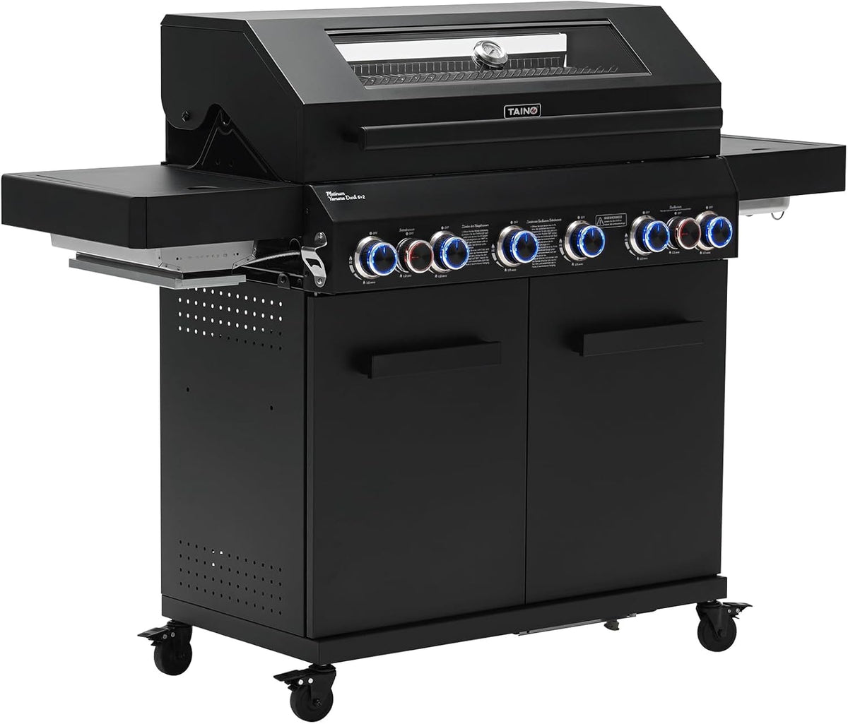 TAINO PLATINUM YAMARA DARK 62 Gasgrill - 6 Brenner mit Keramik Sear Burner - Keramik Backburner und Piezo Zündung - Gusseisen Grillrost Schwarz 159 x 55 x 117 cm
