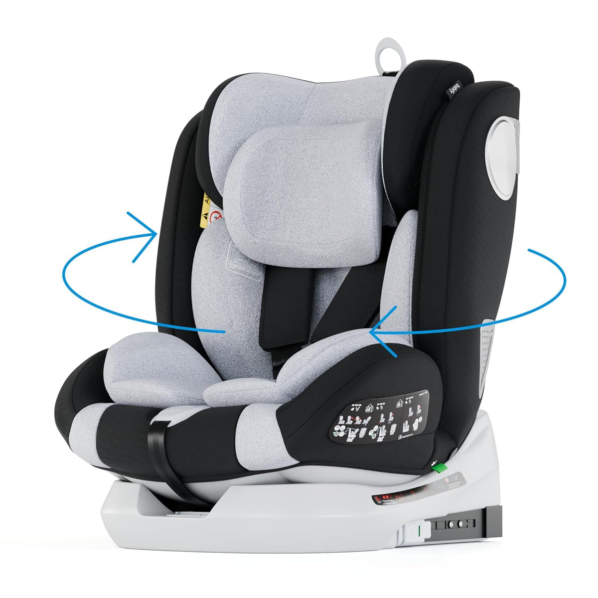 Babify Onboard i Size Kindersitz 40 bis 150 cm - 360 Grad drehbarer ISOFIX Autositz - Für Babys und Kinder von 0 Monaten bis 12 Jahre - 11 Höhenpositionen Grau