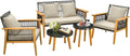 GIANTEX Rattan Gartenmöbel Set 5 teilig für 4 Personen - Outdoor Lounge mit Akazienholzrahmen - Sessel Doppelsitzer und Sitzkissen - Beige Braun Schwarz