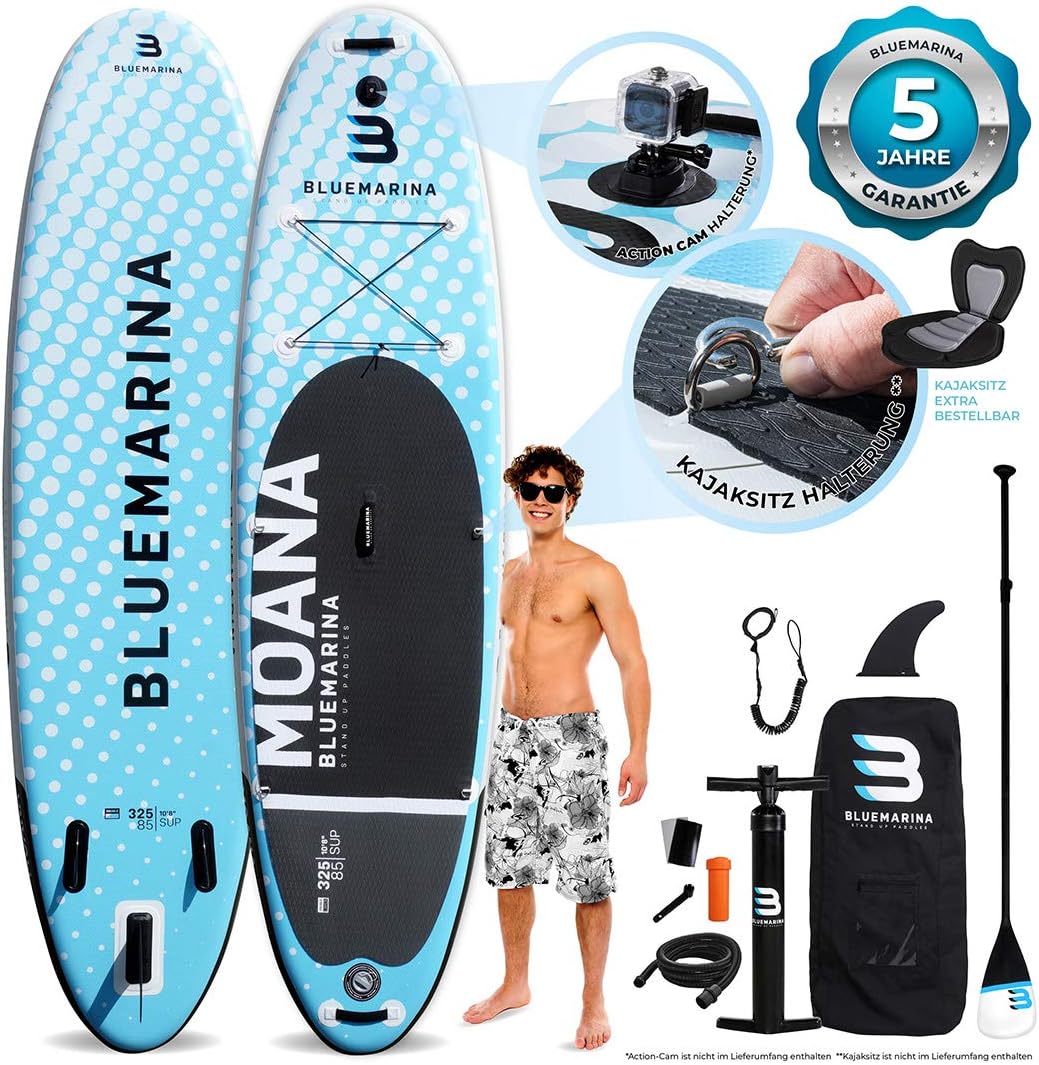 Stand Up Paddle Board 325 x 85 x 15 cm - aufblasbares SUP aus PVC - Moana bis 180 kg für Wassersport - 14 kg mit 5 Jahren Garantie