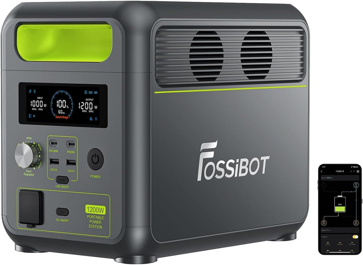 FOSSiBOT F1200 Powerstation - 1024 Wh LiFePO4 Batterie mit 1200 W Ausgang - Bis 2400 W Spitzenleistung - Grün mit USB C für Camping Wohnmobil Reise