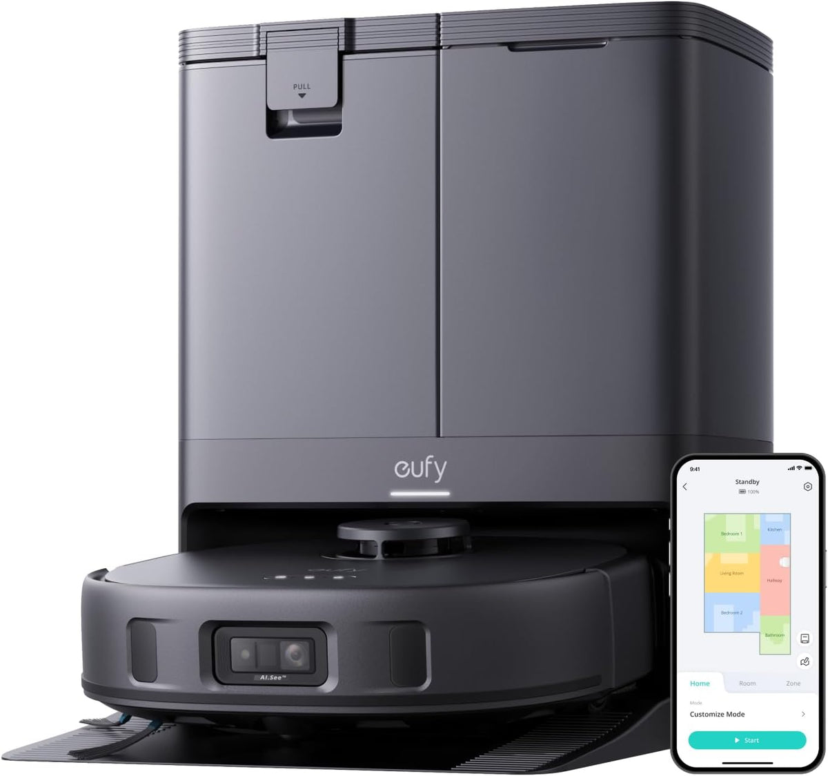 eufy X10 Pro Omni Saugroboter 8000 Pa mit Wischfunktion - LiDAR Navigation und AI See Reinigung - MopMaster 2.0 mit Auto Lift - All in One Station mit Kindersicherung Schwarz