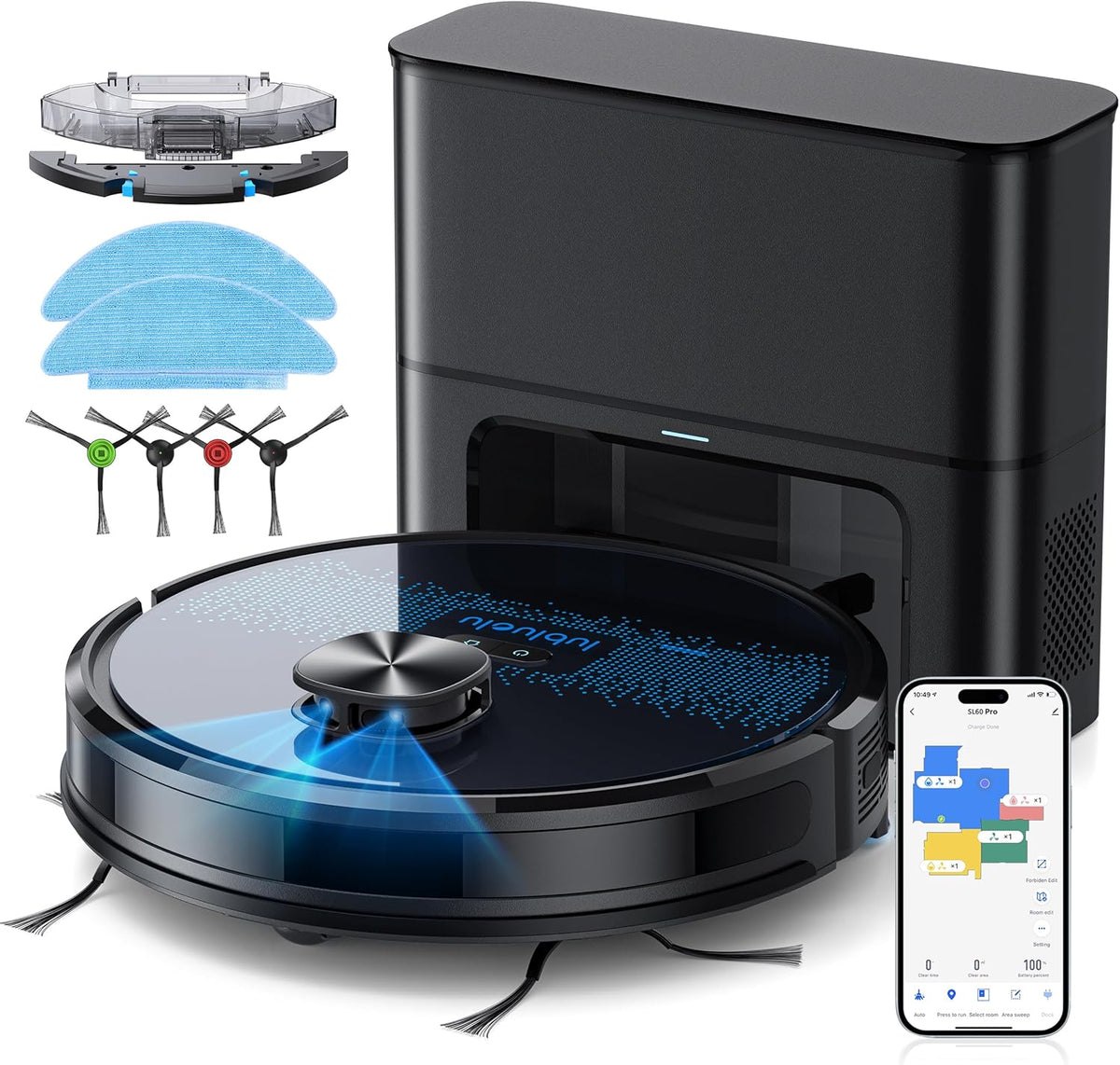 Lubluelu SL60 Pro Saugroboter mit Absaugstation - 4500 Pa Saugkraft - 3 in 1 Saugen Wischen und Lasernavigation