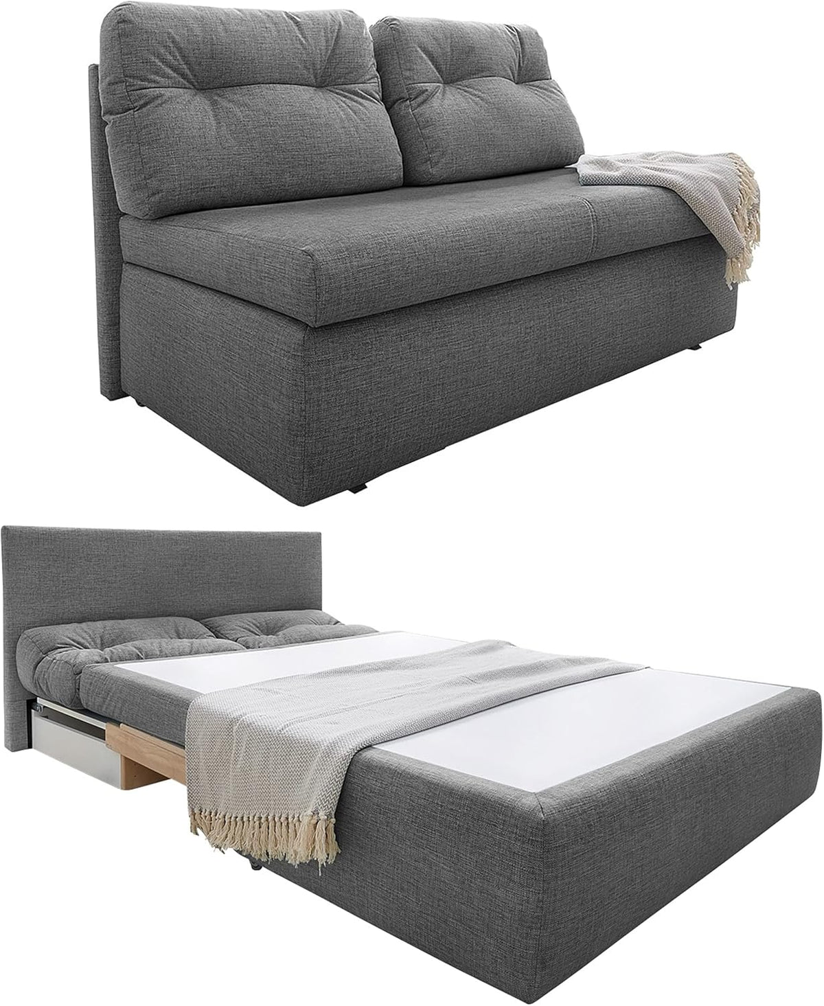 Funktionssofa 136 x 85 x 86 cm - 2 Sitzer Schlafsofa mit Bettkasten - Liegefläche 130 x 193 cm Mikrofaserbezug - Grau