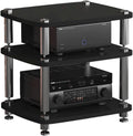 Audio Rack Turm - 3 Ebenen aus Holz für CD Player und AV Komponenten - Schwarzer Stereo Medienständer - Für Zuhause Büro Audio Video Heimkino