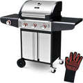 Gasgrill BBQ Grillwagen XXL - Gasgrill mit Deckel und Seitenbrenner - Thermometer Seitenablage Silber
