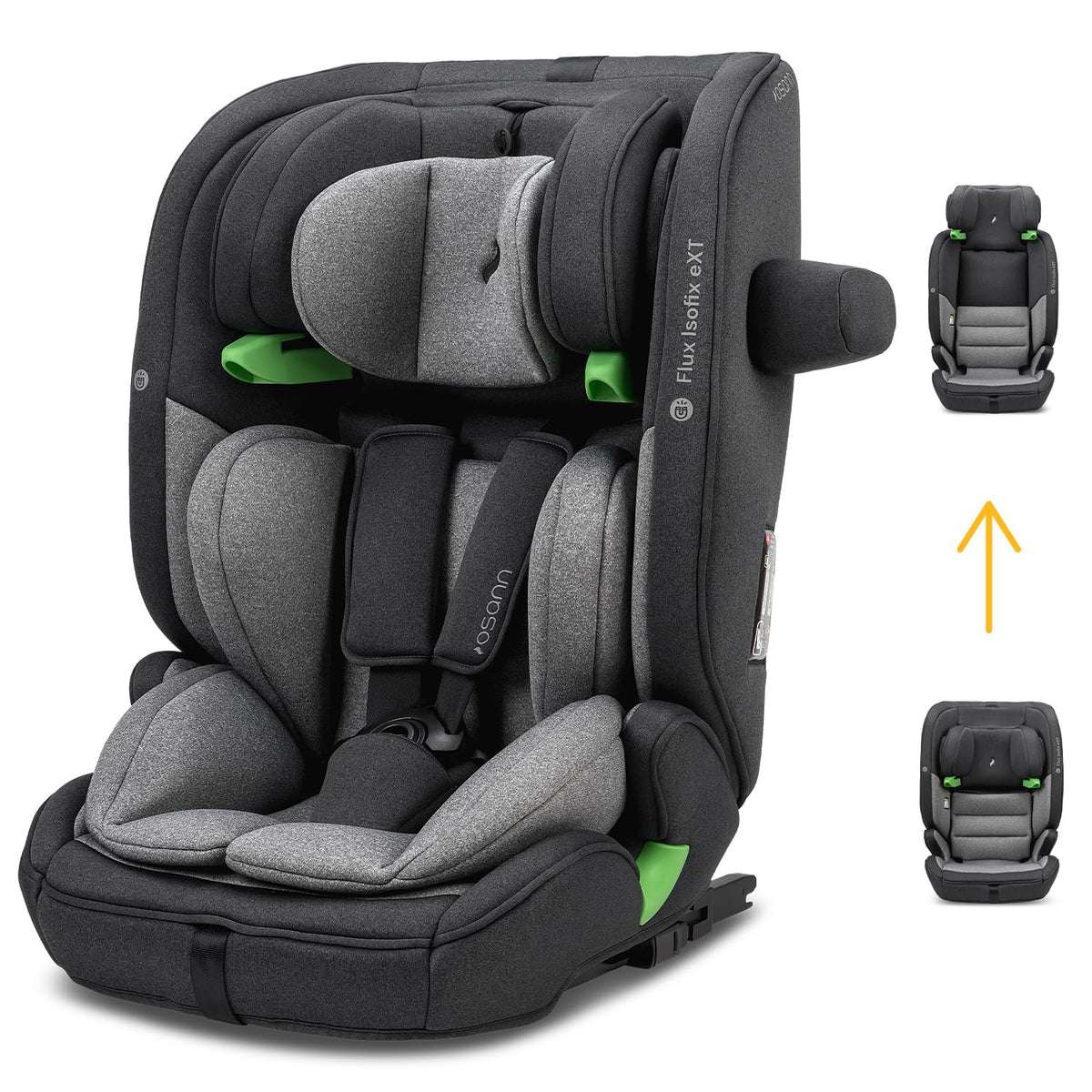 Osann Flux Isofix eXT i Size Kindersitz 76 bis 150 cm - Mitwachsender Autositz - 5 Punkt Gurt bis 120 cm und 23 kg - Vorwärtsgerichtet Universe Grey