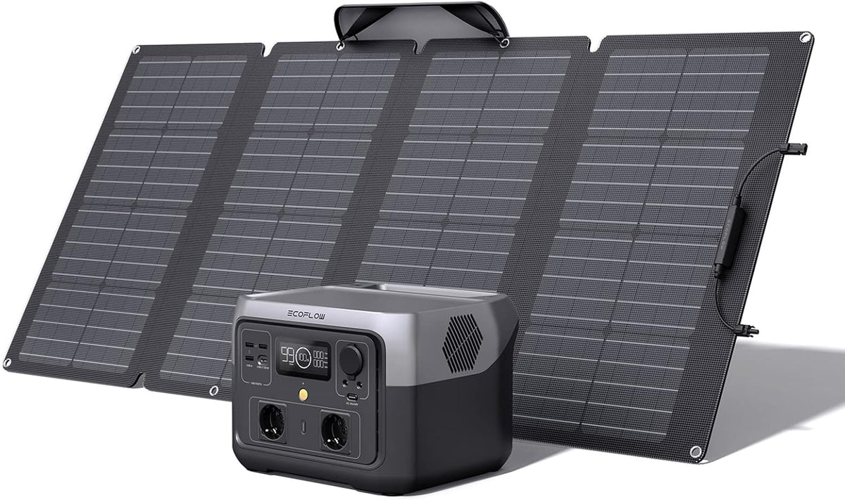 EF ECOFLOW RIVER 2 MAX Powerstation Set - 512 Wh LiFePO4 Batterie mit 160 W Solarpanel - Bis 1000 W Leistung - Schnellladung für Camping Außenbereich