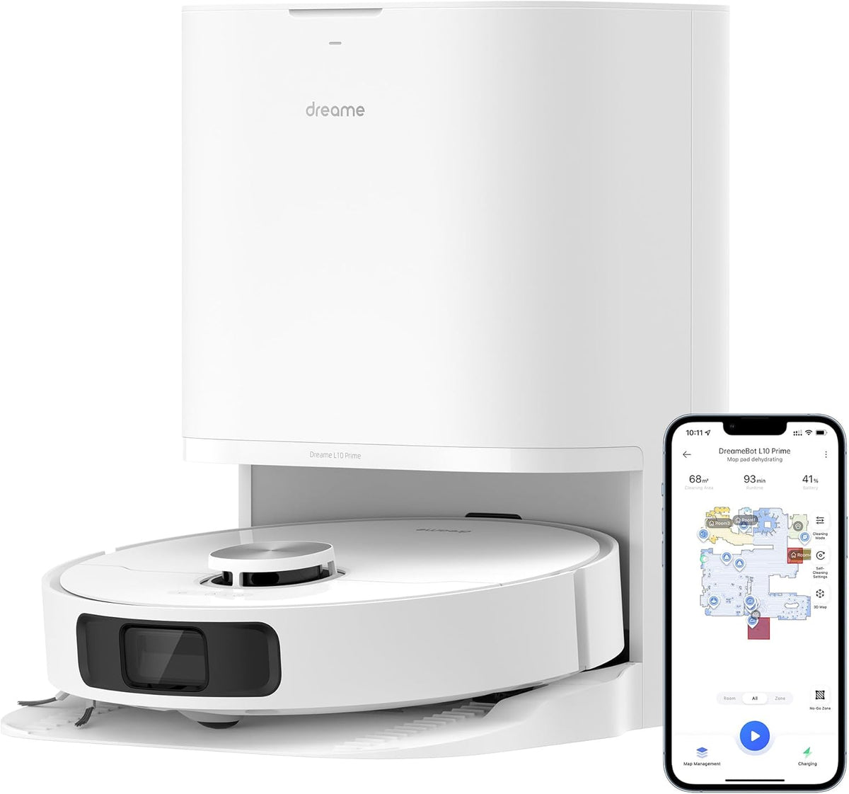 dreame L10 Prime Saugroboter mit Wischfunktion - Automatische Waschstation für Wischpads - LDS Navigation