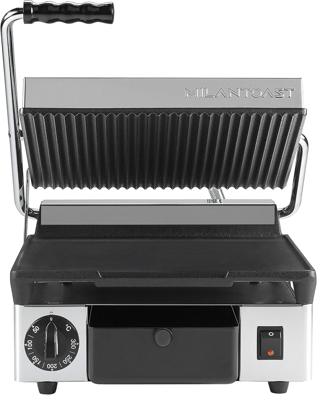 Kontaktgrill 38 x 31 x 17 cm - 1700 Watt Leistung bei 230 Volt - Edelstahl mit glatter und geriffelter Grillfläche - zwei Einstellungen Silber