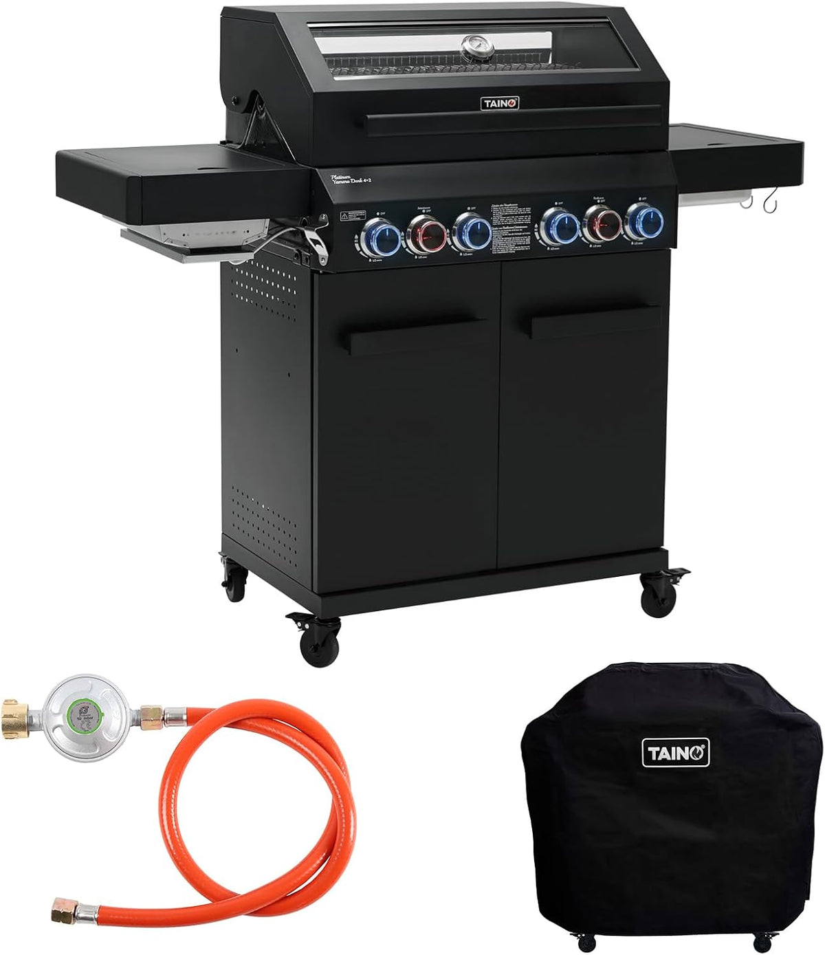 TAINO PLATINUM YAMARA DARK 42 Gasgrill Set - 4 Brenner mit Keramik Sear Burner und Backburner - Piezo Zündung mit Abdeckhaube