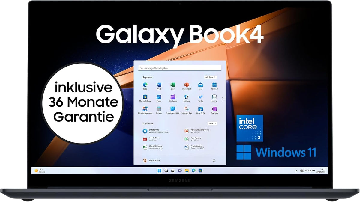 Samsung Galaxy Book4 Notebook 15,6 Zoll - Intel Core i3 bis 4,5 GHz integrierte Grafik - 8 GB RAM 256 GB SSD - Windows 11 Home Gray