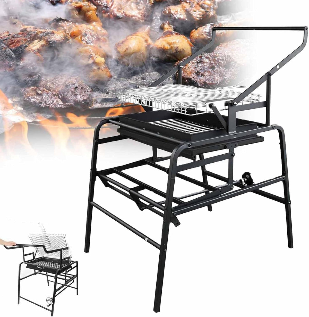 ZenSeFarin Klappbarer Holzkohlegrill Edelstahl - Camping Grill mit abnehmbarem Grillrost - Tragbarer Picknick Grill