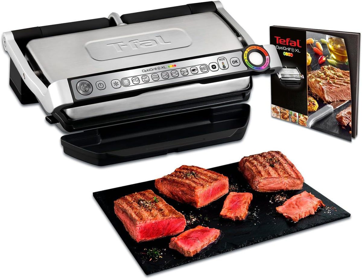 Tefal OptiGrill XL GC722D16 Kontaktgrill 2000 W - 9 Programme und manueller Modus - Garstufenanzeige mit Dickemessung - Abnehmbare XL Platten aus Edelstahl