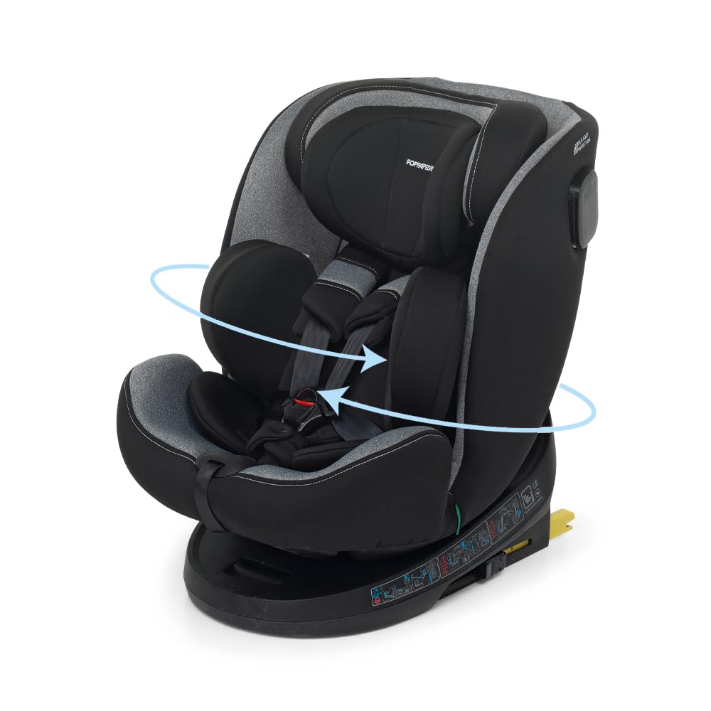 Foppapedretti Circle i Size Kindersitz 40 bis 150 cm - 360 Grad drehbarer Autositz - ISOFIX und TopTether mit Safe Body Protection - Für Kinder von Geburt bis 12 Jahre Carbon