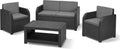 Allibert by Keter Modena Gartenmöbel Set 4 teilig - Kunststoff Lounge mit 2 Sesseln Sofa und Tisch - Sitzgruppe mit Sitzkissen in flacher Rattanoptik - Grau