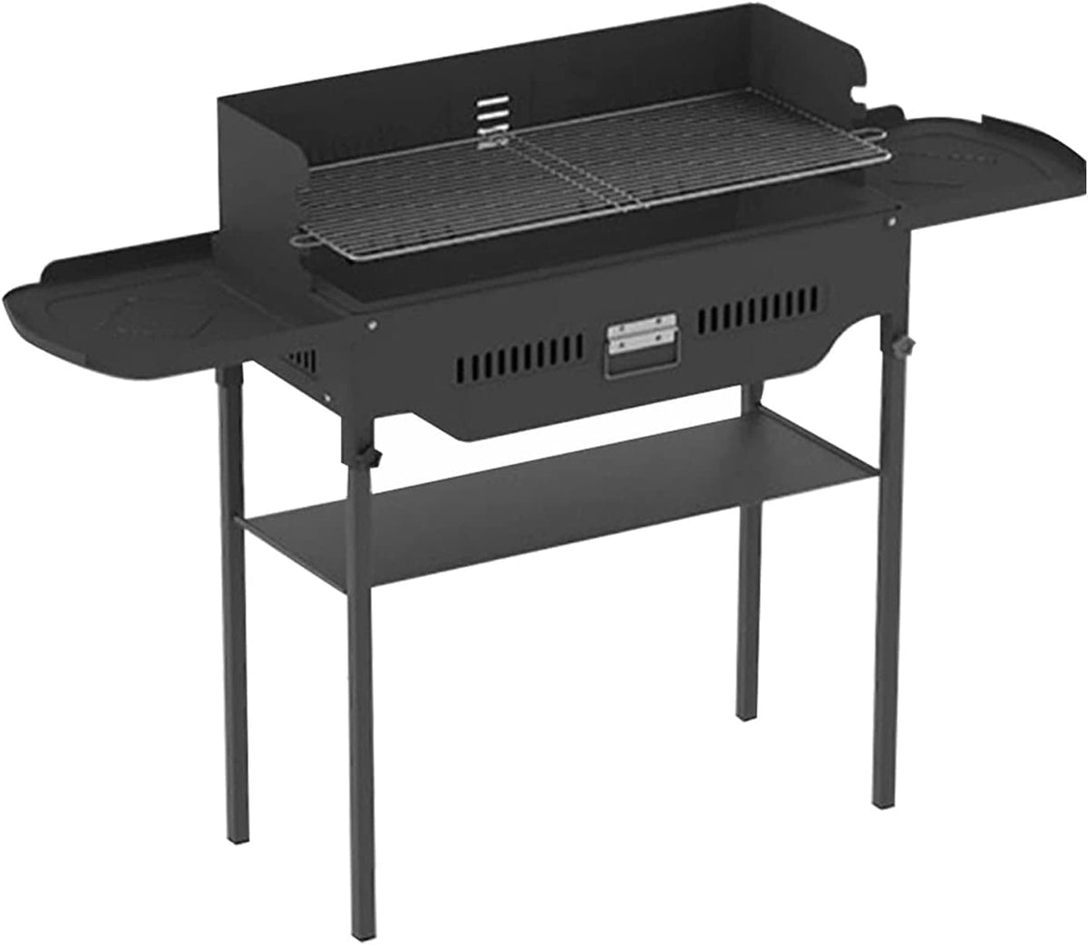 Holzkohlegrill mit dreistufiger Temperatureinstellung - Großer Outdoor BBQ Grill mit drei Ablagefächern - Tragbarer Camping Grill für Familie und Freunde