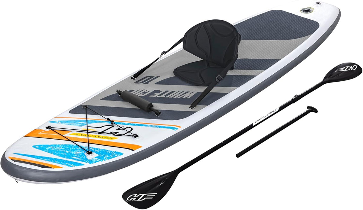 Hydro Force Bestway SUP Allround Board Set White Cap - 305 x 84 x 12 cm Aufblasbares Stand Up Paddle Board mit Sitz