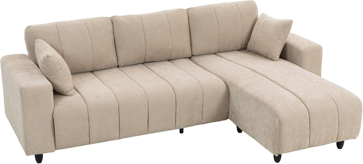 HOMCOM Ecksofa 3 Sitzer in L Form - Umkehrbare Chaiselongue mit Kissen - Gepolsterte Couch in Leinen Optik 242 x 156 x 87 cm - Beige