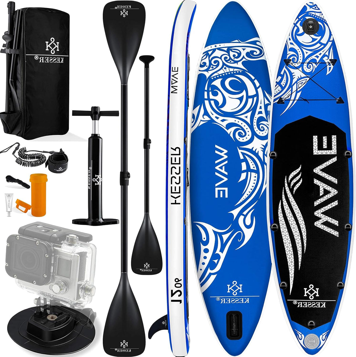 KESSER SUP Board Set 305 x 76 cm - Aufblasbares Premium Stand Up Paddle Board - 6 Zoll Dick und bis 130 kg belastbar - Komplettes Zubehör in Aqua Blau