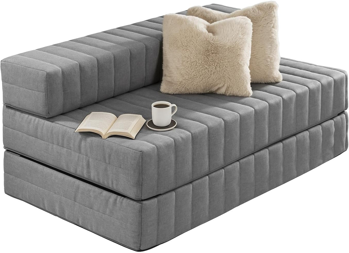Traumnacht Schlafsofa Doppelgästematratze - 140 x 85 x 60 cm mit Schaumfüllung - 3 Sitzer mit Liegefläche 140 x 200 cm - Grau für Gästezimmer Wohnzimmer