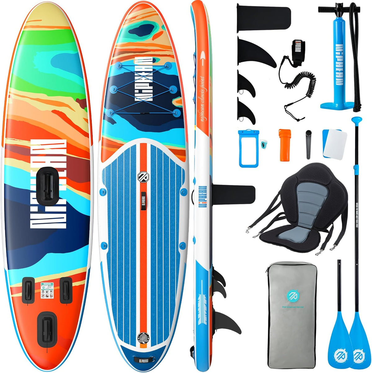 Niphean 320 cm SUP Board mit Sitz - Aufblasbares Stand Up Paddle Board für Erwachsene - 2 Personen Paddleboard mit Zubehör und 200 kg Tragkraft