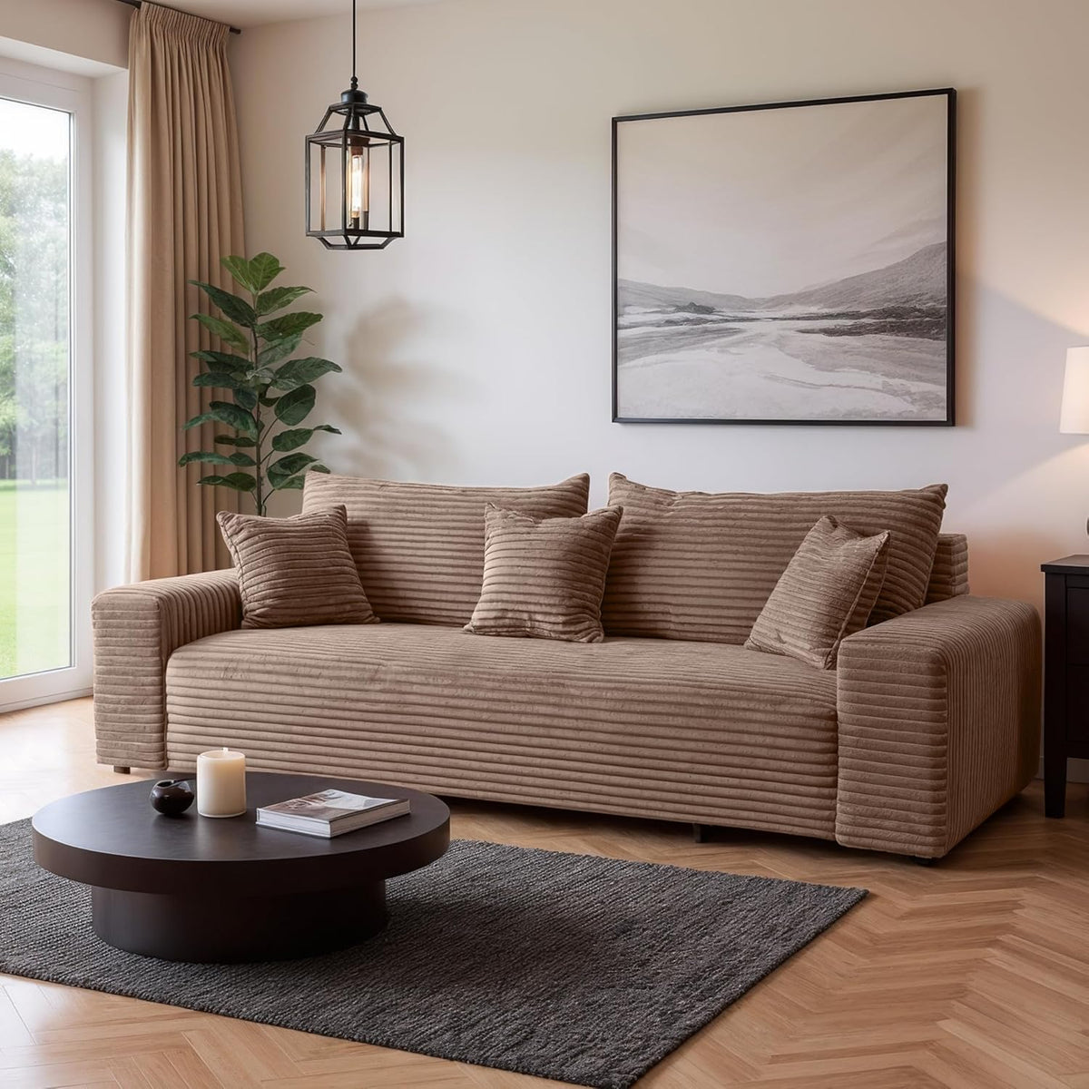 Cordo TILIA Schlafsofa 265 x 150 cm - Cord Sofa mit Bettkasten und Nosag Federung - abnehmbare Kissen Easy Clean Pet Friendly - Bronze