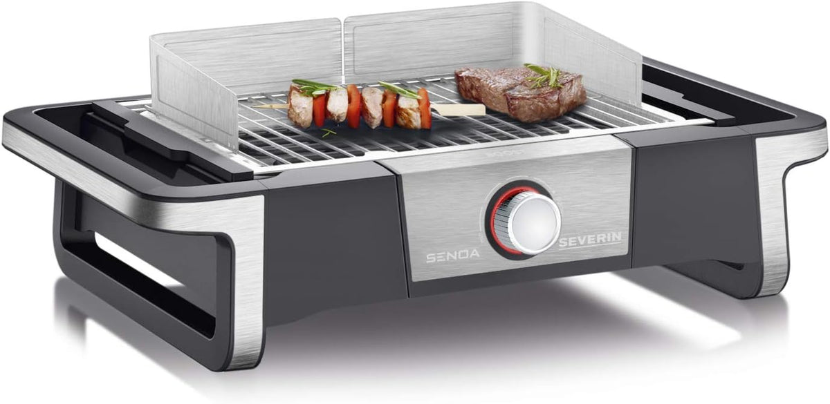 SEVERIN SENOA BOOST Elektrogrill - Tischgrill für Innen und Außen - 500 Grad C BoostZone Edelstahl Schwarz