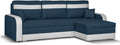 CONDI Ecksofa Schlafsofa - 214 x 140 x 78 cm für 3 Personen - Marienblau Weiß mit Bonellfederkern - L Form mit Bettkasten und Hocker